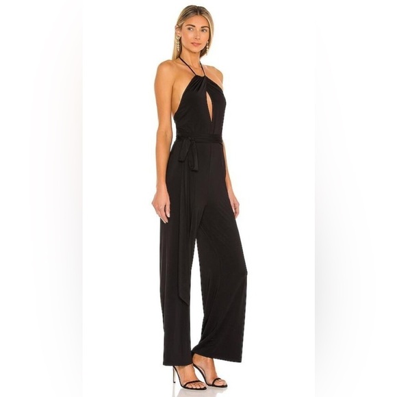 Majorelle / Gianna stretchy wide leg halter tie back Black jumpsuit L - Picture 4 of 6